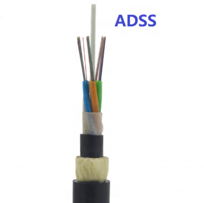 Aerial Outdoor 48 Cores Singlemode G652 Kabel Serat Optik ADSS Dengan Benang Aramid