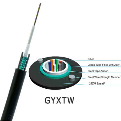 2 / 4 / 6 / 8 / 12 / 16 / 24 Core Fiber Optic Outdoor GYXTW Armor Cabel Serat Optik Bergelombang