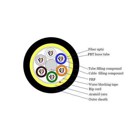 12 24 48 inti serat ADSS G652D Kabel optik udara yang didukung sendiri