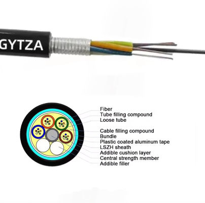 Outdoor Armored Fiber Optic Cable GYTZA Flame Resistant Jacket LSZH Kabel Sheath Luar