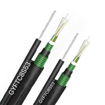 Outdoor Single Mode Fiber Cable Gambar 8 GYFTC8S53 Pita baja ganda lapis baja ganda PE sheath Kabel serat optik