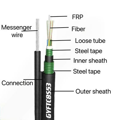 Outdoor Single Mode Fiber Cable Gambar 8 GYFTC8S53 Pita baja ganda lapis baja ganda PE sheath Kabel serat optik