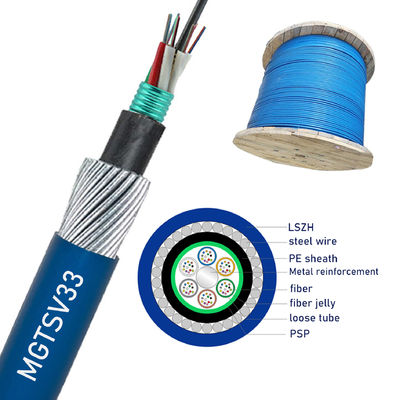Pabrik LSZH MGTSV33 Steel Wire Armored Mining Fiber Optical Cable Flame Retardant G652D Blue Optical Cables Untuk tambang