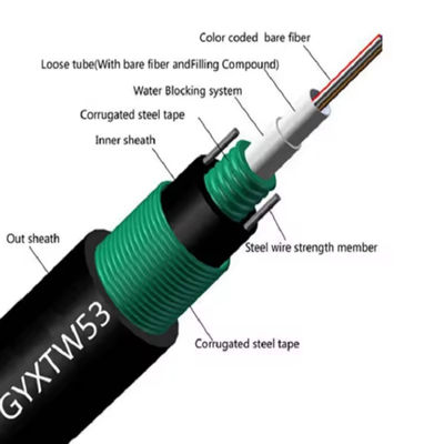 Pengeboran langsung di luar ruangan 2 4 6 12 24 kabel serat optik inti GYXTW53 SM G.657A1 G652D Kabel Serat Optik Lapis baja Harga