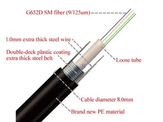 Kabel serat optik pita baja satu tabung GYXTW Kabel komunikasi mode tunggal 24 inti