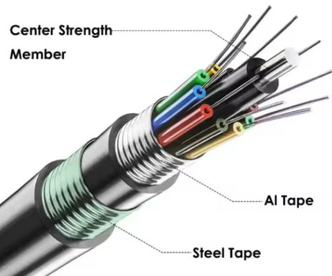 24 inti GYTA53 double armored sheath outdoor single mode armored fiber optic cable untuk pemakaman langsung