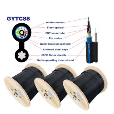 72 Core Outdoor Aerial Self Supporting Steel Wire Armored Fiber Optic GYTC8S GYTC8A Kabel
