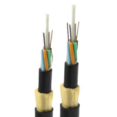 Aerial ADSS G652D G657A1 G657A2 144 Core Mode Tunggal Kabel Serat Optik Luar Ruang Dengan Benang Aramid 100m 200m Span