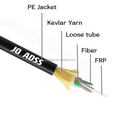 China Supplier Kabel ADSS Single Jacket 48 Core Single atau Multi Mode FRP 1.5mm 100m Span Length Fiber Optic Cable