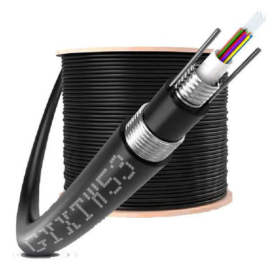 Kabel serat optik udara GYXTW 4-24 Core Single Mode G652D 8.0mm Kabel OD untuk Overhead Laying dengan kekuatan kawat baja 1MM