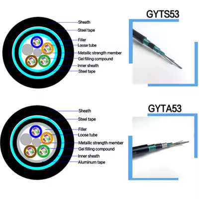 Saluran luar GYTS53 24 36 48 96 Inti Kabel Serat Optik Lapis baja