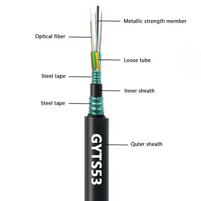 Stok Pabrik Outdoor Double Armored GYTS53-96 Core Fiber Optic Cable Double Jacket G652D dikirimkan pada hari yang sama