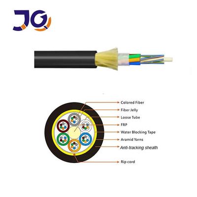ADSS Single Jacket Aerial Fiber Optic Cable Mode Tunggal Kekuatan Benang Aramid Outdoor Overhead Installation FTTx Telecom