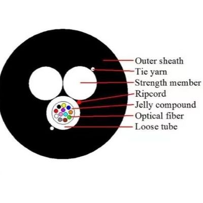 Dua FRP Aerial 12 Core ASU 80 Drop Fiber Optic Kabel GYFFY FTTH Outdoor