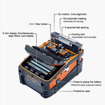 AI 9 Fiber Fusion Splicer Otomatis Mesin Penyambungan Serat Optik FTTH Kerugian Rendah Presisi Tinggi