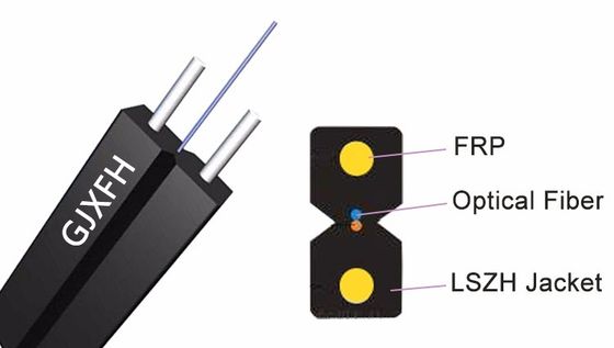 FTTH Fiber Optical Drop Cable untuk GJXFH dalam ruangan dengan 2 anggota kekuatan kawat baja FRP