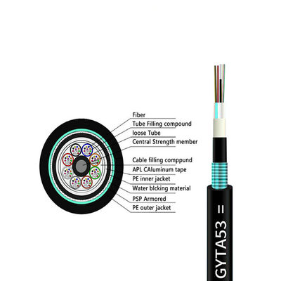 GYTA53 4 144 Core Outdoor Fiber Optic Cable Lapis Baja Langsung Dikuburkan