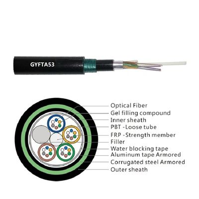 96 Core GYFTA53 Kabel Selubung Ganda Langsung Terkubur