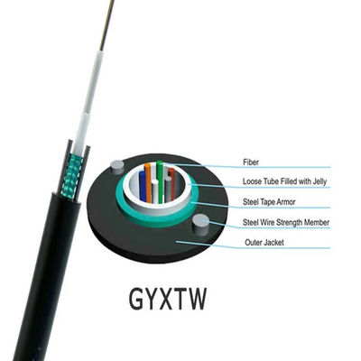 mode tunggal luar ruangan G652D 4 6 8 12 16 24 inti kabel serat optik lapis baja dengan kawat baja fibra optic gyxtw