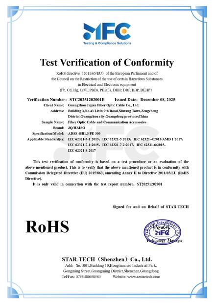 CINA Guangzhou Jiqian Fiber Optic Cable Co., Ltd. Sertifikasi